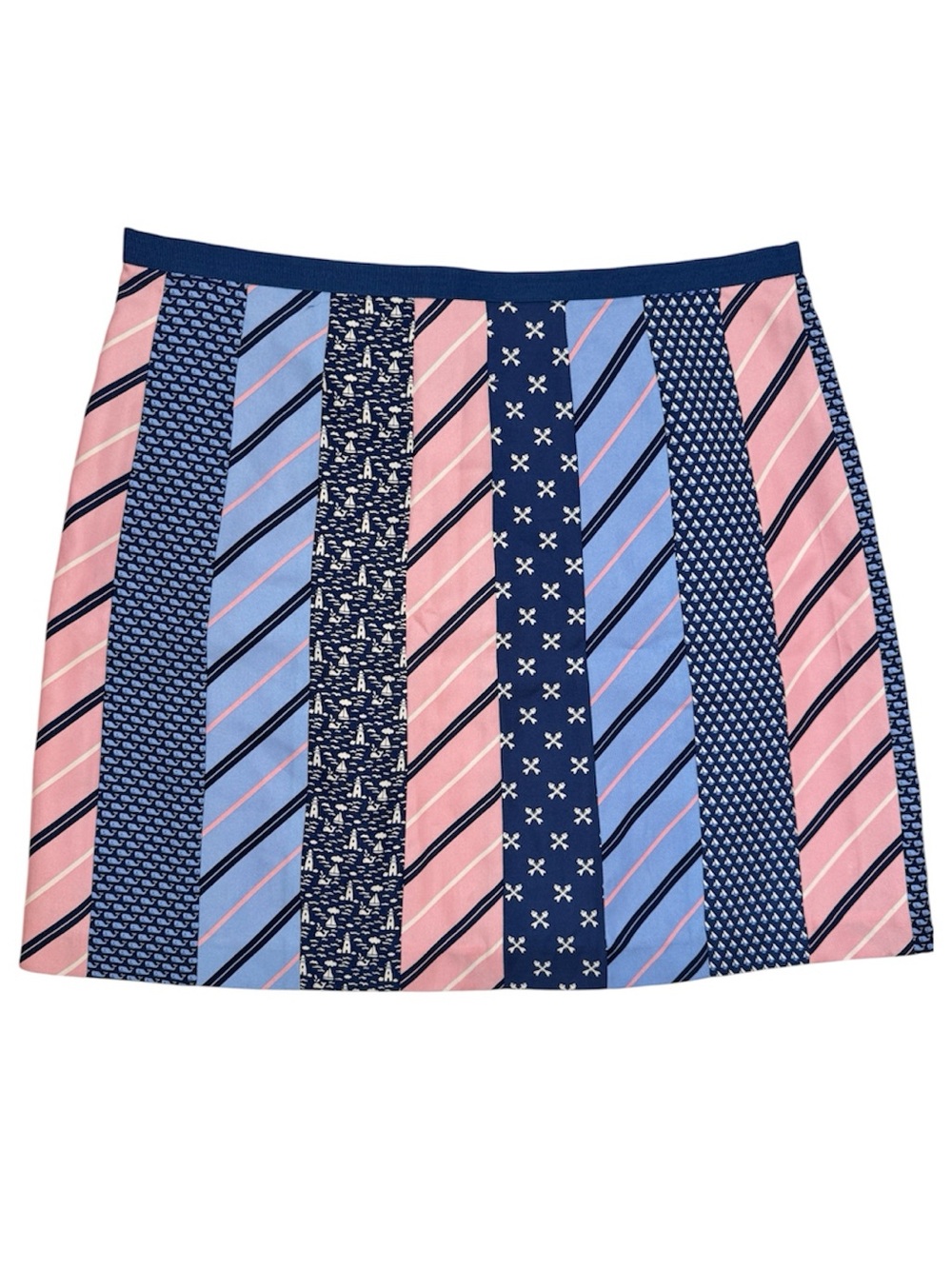 Vineyard Vines Silk Skirt Tie Gal Patchwork Mini Blue Pink Striped Nautical SZ 6